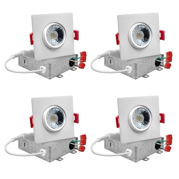 Nuwatt 3 Inch Square LED Gimbal Recessed Downlight 2700K-5000K Selectable Canless Light, Wet Rated, PK4 NW-GMB-3-5CT-WH-SQ-4P - main